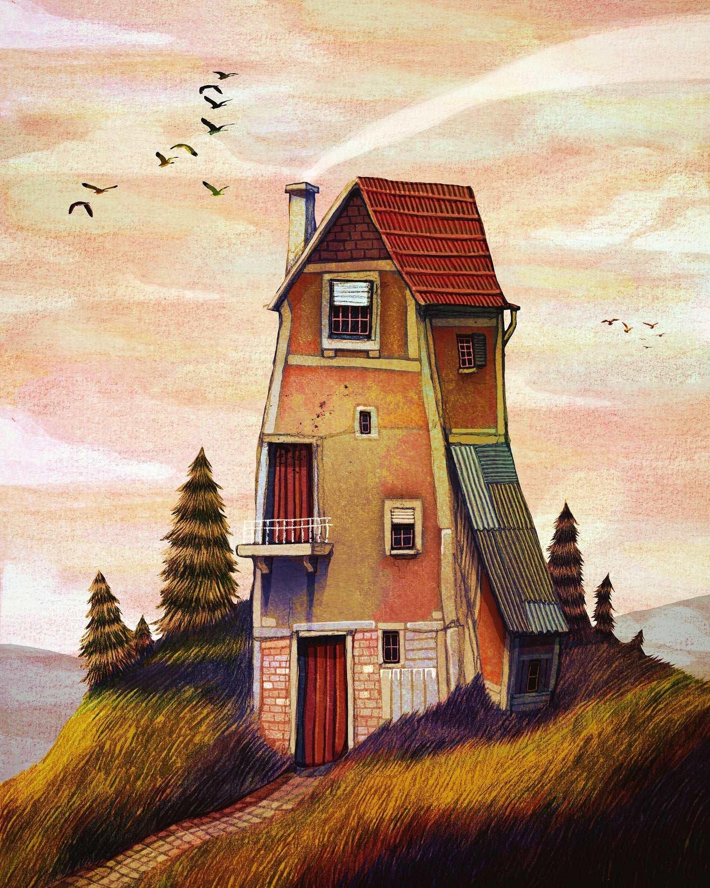 In the middle of the birds
