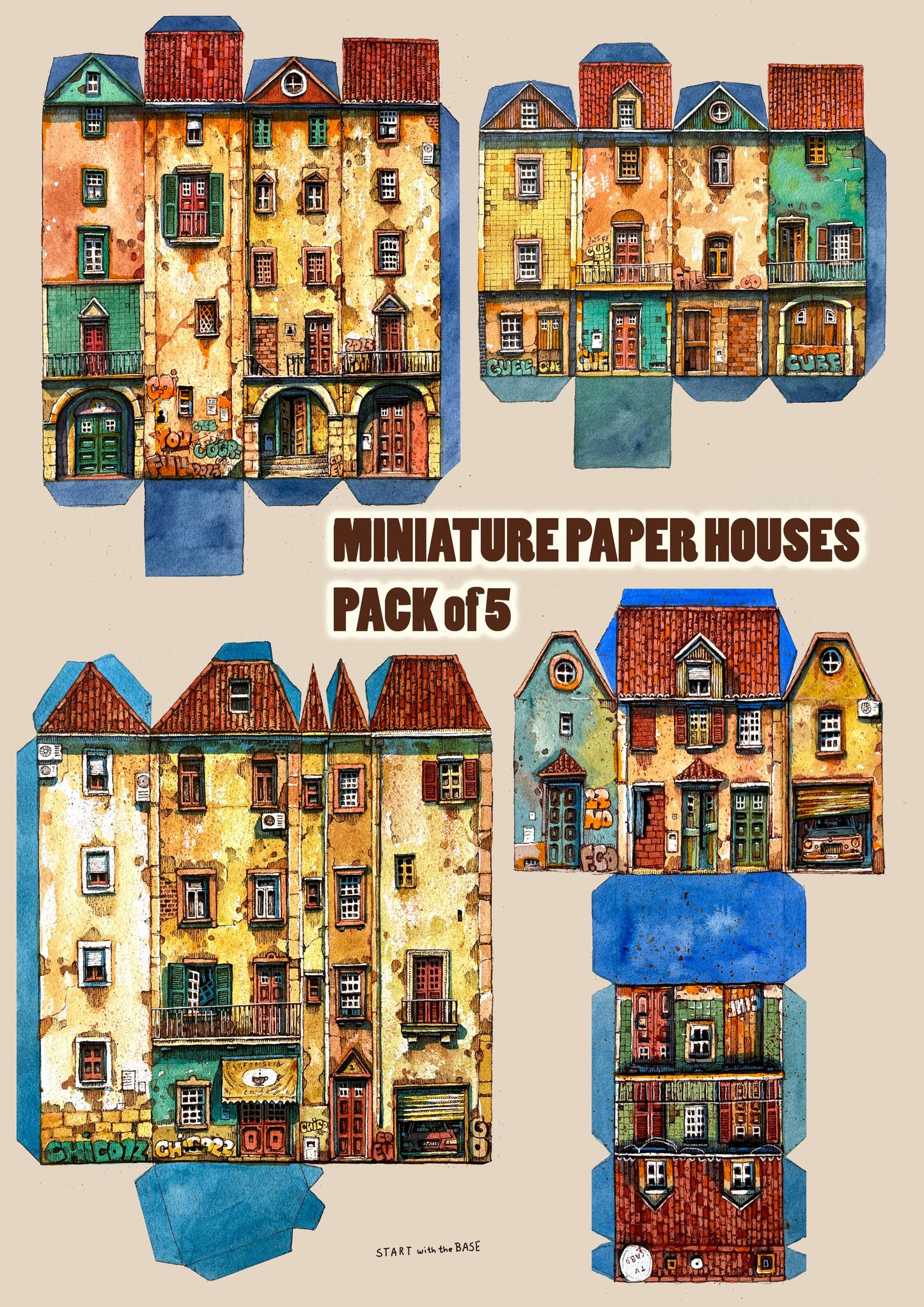Miniature Paper House - Second Pack- Pack of 5