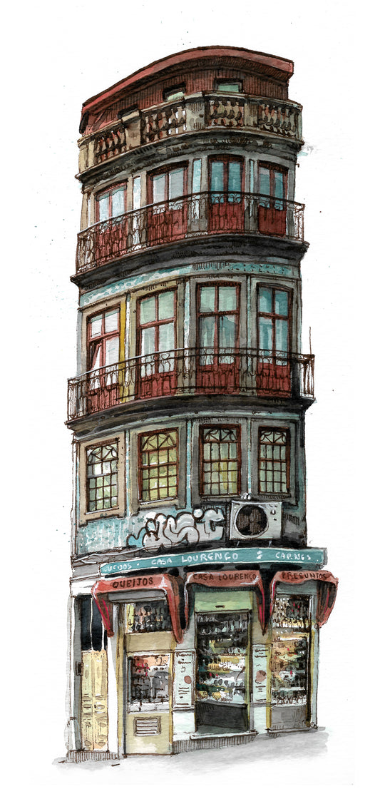 Portuguese House - Original Watercolor - Porto, Bolhão